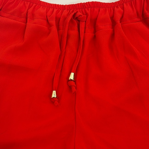 Vibrant Casual Short Italian red/orange drawstring waist crepe sheer classic - Picture 2 of 9